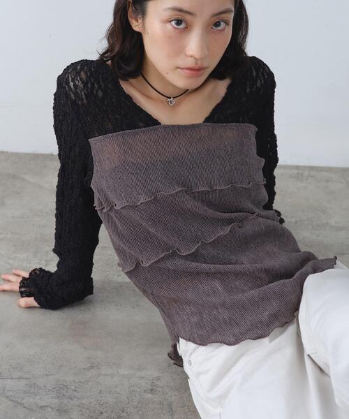 CODE A(コードエー)の「◆sensual lace sheer top(Tシャツ/カットソー・レディース・オフホワイト/グレー・00)」の1枚目の写真