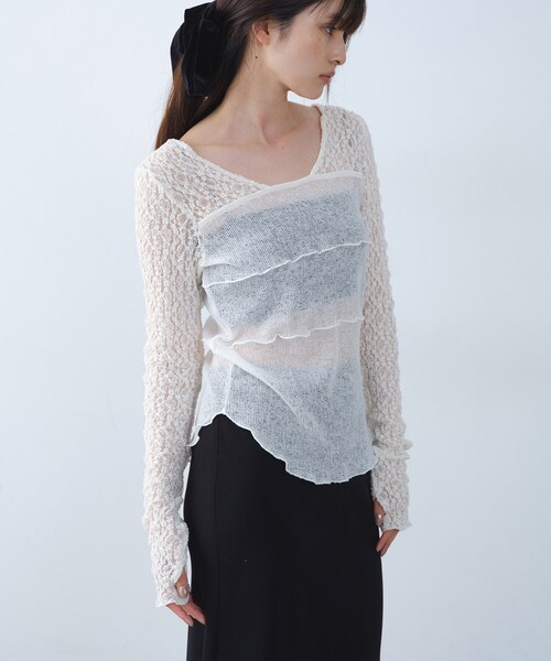 CODE A(コードエー)の「◆sensual lace sheer top(Tシャツ/カットソー・レディース・オフホワイト/グレー・00)」の2枚目の写真