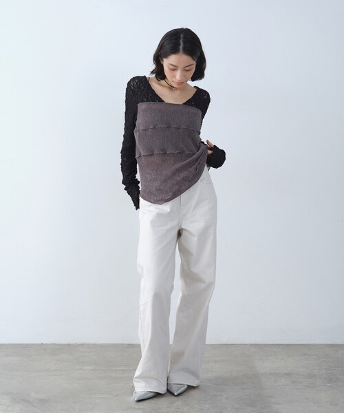 CODE A(コードエー)の「◆sensual lace sheer top(Tシャツ/カットソー・レディース・オフホワイト/グレー・00)」の5枚目の写真