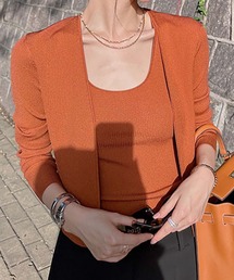 タンクトップ カーディガン」に該当するトップスファッション