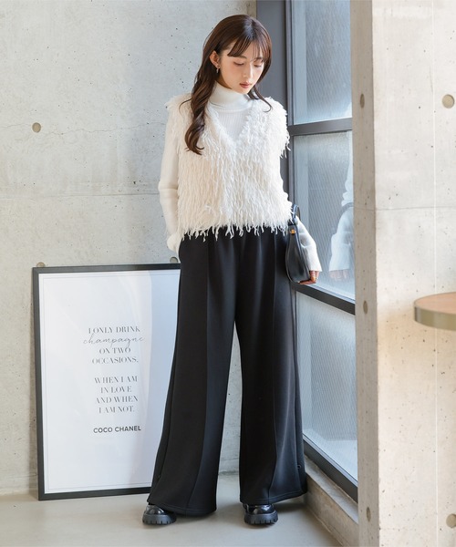 Petitle（プチレ）の「[ 低身長向けサイズ ] 選べる2丈 ダイバー裾ボタン2wayワイドパンツ（スウェットパンツ・レディース・ブラック/オフホワイト/グレー・M-Short/PM）」の12枚目の写真