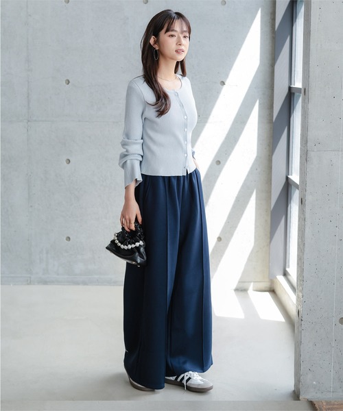 Petitle（プチレ）の「[ 低身長向けサイズ ] 選べる2丈 ダイバー裾ボタン2wayワイドパンツ（スウェットパンツ・レディース・ブラック/オフホワイト/グレー・M-Short/PM）」の4枚目の写真