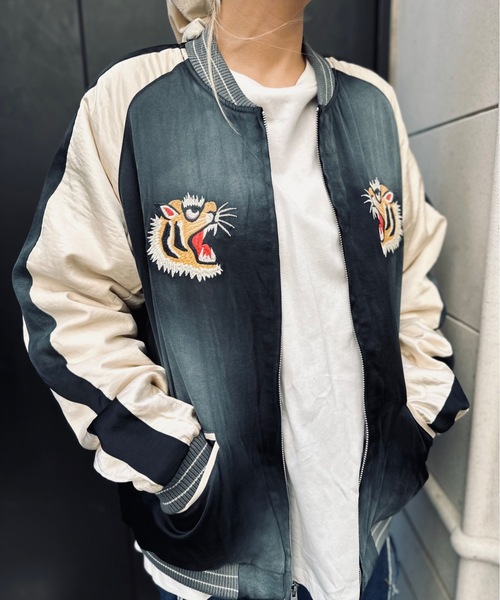 HOUSTON(ヒューストン)の「HOUSTON / USED FINISHING SOUVENIR JACKET(TIGER)/ 51543(スカジャン・レディース・ブルー/ブラック/グリーン・LARGE/X-LARGE)」の1枚目の写真