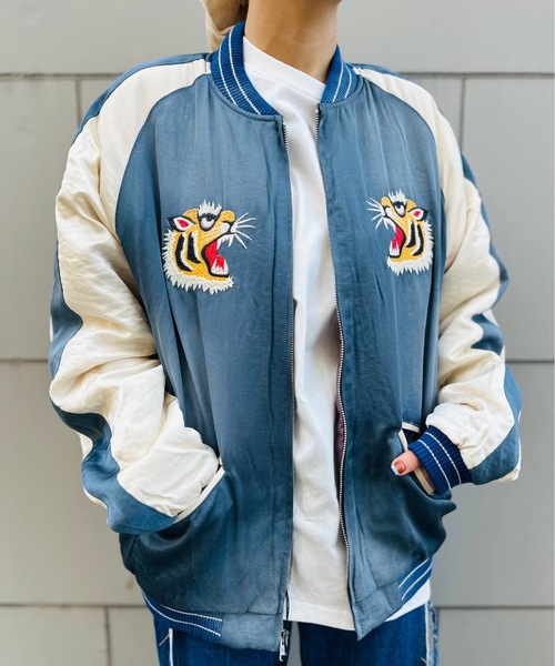 HOUSTON(ヒューストン)の「HOUSTON / USED FINISHING SOUVENIR JACKET(TIGER)/ 51543(スカジャン・レディース・ブルー/ブラック/グリーン・LARGE/X-LARGE)」の8枚目の写真