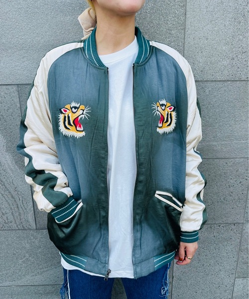 HOUSTON(ヒューストン)の「HOUSTON / USED FINISHING SOUVENIR JACKET(TIGER)/ 51543(スカジャン・レディース・ブルー/ブラック/グリーン・LARGE/X-LARGE)」の13枚目の写真