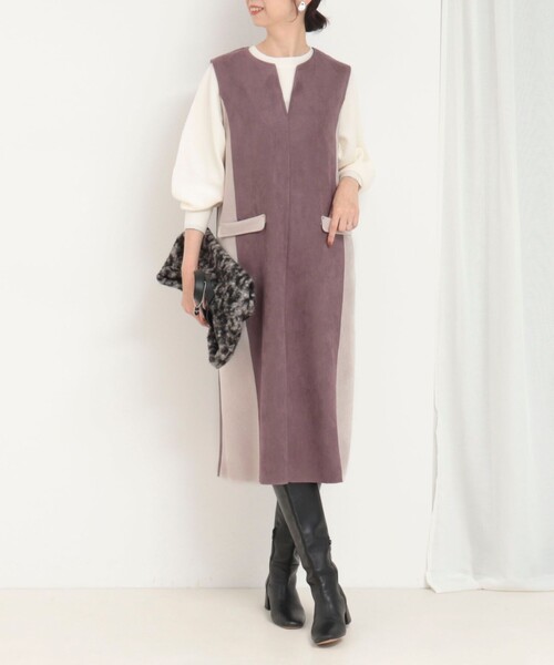 MICO COULIER(ミコクリエ)の「Wフェイスフェイクスエードワンピース(ワンピース・レディース・ブルー系その他/グレー系その他/レッド系その他・38)」の3枚目の写真