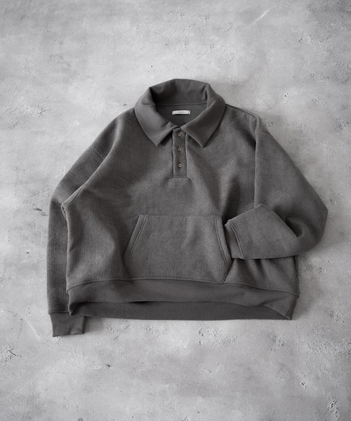 RUUBON（ルーボン）の「【RUUBON】fleece lined corduroy polo sweat / フリースラインドコーデュロイポロスウェット（スウェット・メンズ・グレー/ブラック・S/M/L）」の18枚目の写真