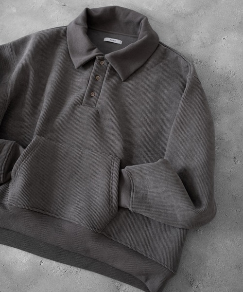 RUUBON（ルーボン）の「【RUUBON】fleece lined corduroy polo sweat / フリースラインドコーデュロイポロスウェット（スウェット・メンズ・グレー/ブラック・S/M/L）」の21枚目の写真