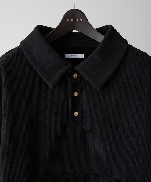 RUUBON（ルーボン）の「【RUUBON】fleece lined corduroy polo sweat / フリースラインドコーデュロイポロスウェット（スウェット・メンズ・グレー/ブラック・S/M/L）」の12枚目の写真