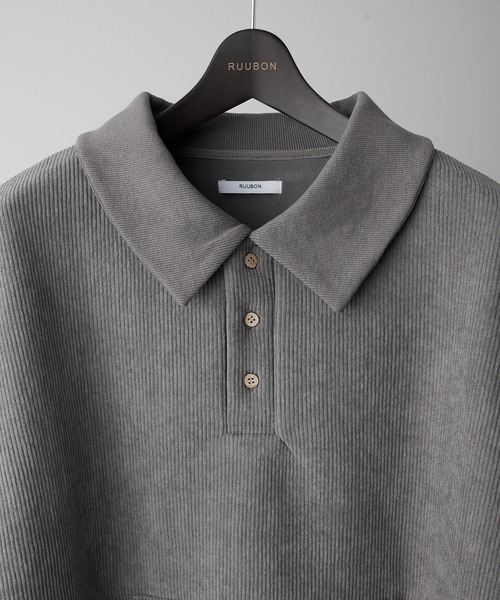 RUUBON（ルーボン）の「【RUUBON】fleece lined corduroy polo sweat / フリースラインドコーデュロイポロスウェット（スウェット・メンズ・グレー/ブラック・S/M/L）」の4枚目の写真