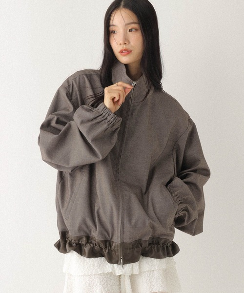 セール】フェイクレザー切り替えスタンドブルゾン 598403（ブルゾン