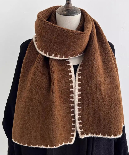 セール】ステッチ柄 ボリューム リブ ニット マフラー（マフラー