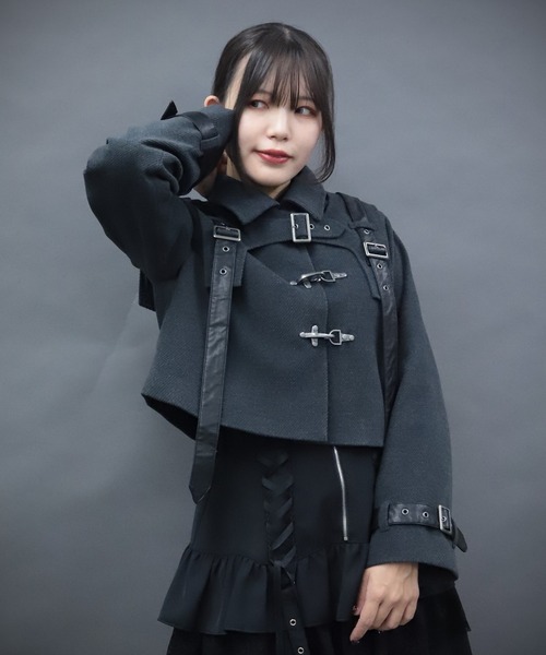 NIBBLE POISON(ニブルポイズン)の「ハーネスショートコート(ダッフルコート・レディース・ブラック/ブルー/グレー・MEDIUM)」の3枚目の写真