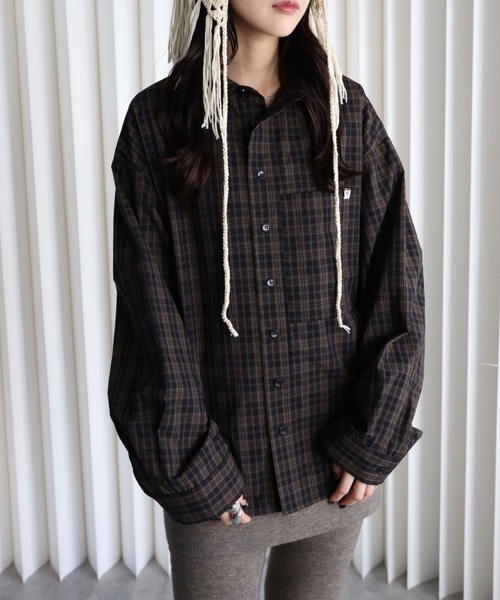 YENNA(イェンナ)の「【チェックオーバーシャツ】ワイドスリーブシャツ/ビックシャツ(シャツ/ブラウス・レディース・アイボリー/ブラック/ブラウン・FREE)」の14枚目の写真