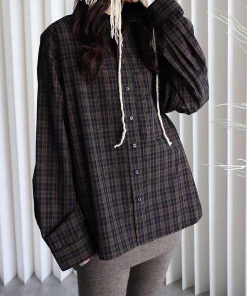 YENNA(イェンナ)の「【チェックオーバーシャツ】ワイドスリーブシャツ/ビックシャツ(シャツ/ブラウス・レディース・アイボリー/ブラック/ブラウン・FREE)」の17枚目の写真