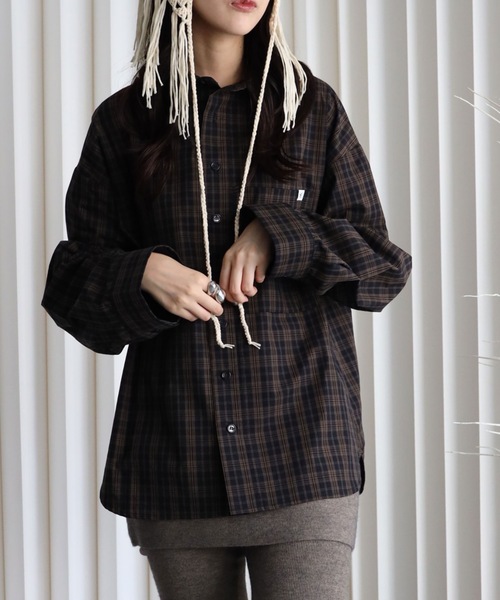 YENNA(イェンナ)の「【チェックオーバーシャツ】ワイドスリーブシャツ/ビックシャツ(シャツ/ブラウス・レディース・アイボリー/ブラック/ブラウン・FREE)」の19枚目の写真