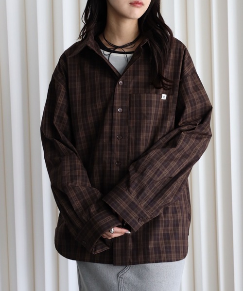 セール】【チェックオーバーシャツ】ワイドスリーブシャツ/ビック
