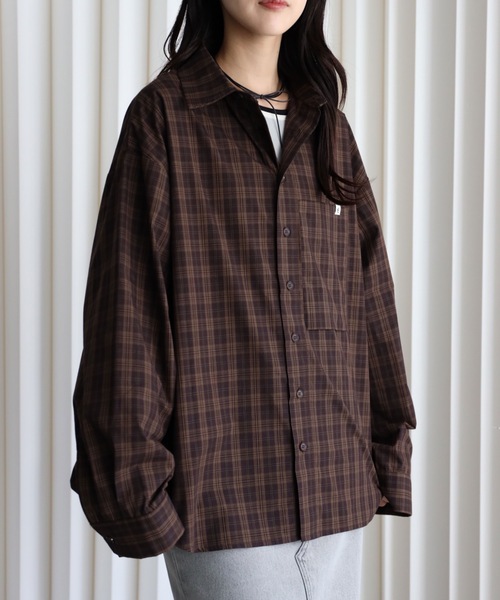 YENNA(イェンナ)の「【チェックオーバーシャツ】ワイドスリーブシャツ/ビックシャツ(シャツ/ブラウス・レディース・アイボリー/ブラック/ブラウン・FREE)」の20枚目の写真