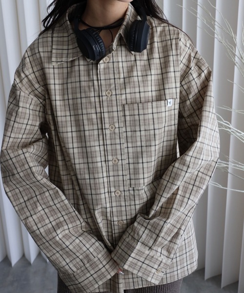 YENNA(イェンナ)の「【チェックオーバーシャツ】ワイドスリーブシャツ/ビックシャツ(シャツ/ブラウス・レディース・アイボリー/ブラック/ブラウン・FREE)」の6枚目の写真