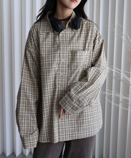 YENNA(イェンナ)の「【チェックオーバーシャツ】ワイドスリーブシャツ/ビックシャツ(シャツ/ブラウス・レディース・アイボリー/ブラック/ブラウン・FREE)」の7枚目の写真