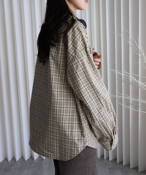 YENNA(イェンナ)の「【チェックオーバーシャツ】ワイドスリーブシャツ/ビックシャツ(シャツ/ブラウス・レディース・アイボリー/ブラック/ブラウン・FREE)」の8枚目の写真