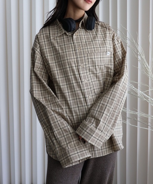 YENNA(イェンナ)の「【チェックオーバーシャツ】ワイドスリーブシャツ/ビックシャツ(シャツ/ブラウス・レディース・アイボリー/ブラック/ブラウン・FREE)」の9枚目の写真