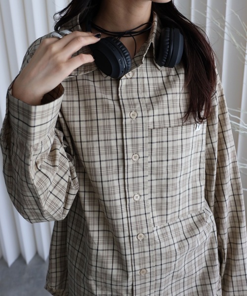 YENNA(イェンナ)の「【チェックオーバーシャツ】ワイドスリーブシャツ/ビックシャツ(シャツ/ブラウス・レディース・アイボリー/ブラック/ブラウン・FREE)」の5枚目の写真