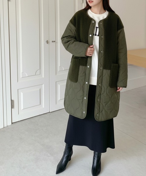 セール】ボアキルティングコート（ノーカラーコート）｜by LEGNA