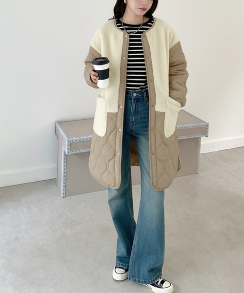 セール】ボアキルティングコート（ノーカラーコート）｜by LEGNA