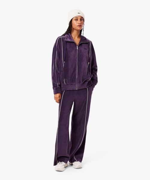 LACOSTE（ラコステ）の「ベロアタッチパイピングトラックパンツ（スウェットパンツ・レディース・ダークブルー・34/36/38/40）」の2枚目の写真