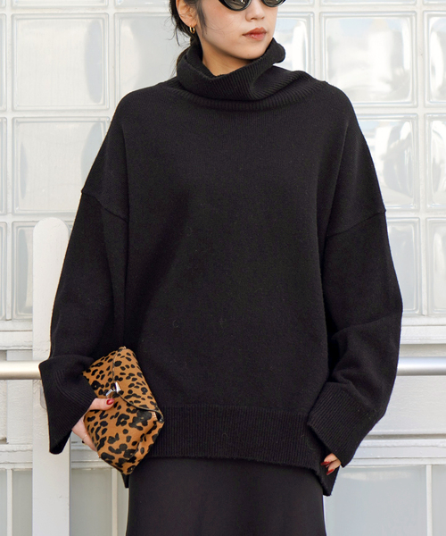 EVERYDAY I LIKE.（エヴリディアイライク）の「*ライトタートルニット（ニット/セーター・レディース・ウッド/ブラック・FREE）」の2枚目の写真