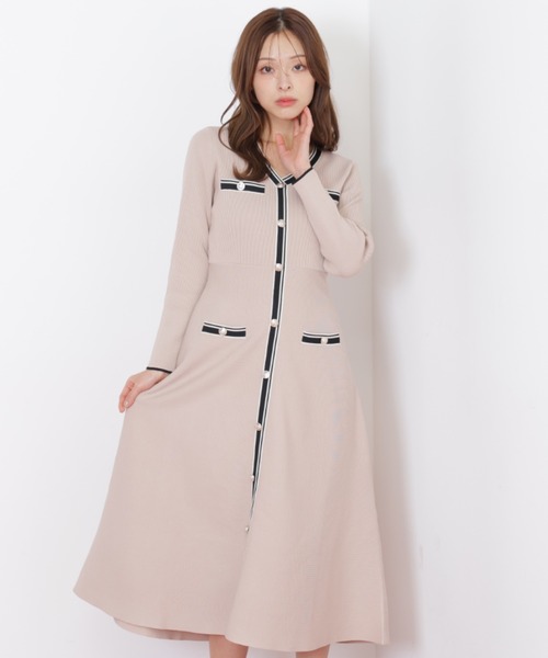 セール】◇Vネック配色ラインフレアワンピース（ワンピース）｜JILL by