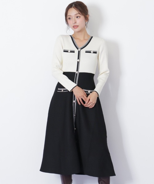 JILL by JILL STUART(ジルバイジルスチュアート)の「◇Vネック配色ラインフレアワンピース(ワンピース・レディース・ネイビー/ピンク/ホワイト系その他・FREE)」の15枚目の写真