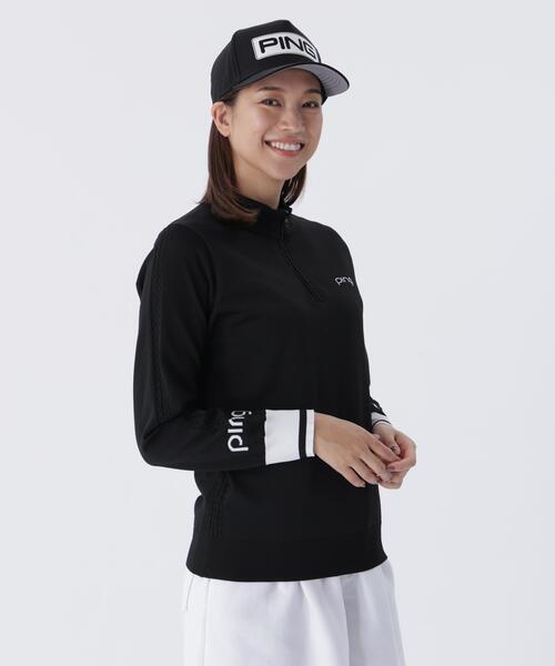 セール】【PING APPAREL】ハーフジップ袖ロゴジャカードニット