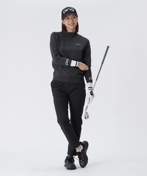 【ブラック】ハーフジップ袖ロゴジャカードニット <LADIES LINE> (LADIES) セール】【PING APPAREL】ハーフジップ袖ロゴジャカードニット