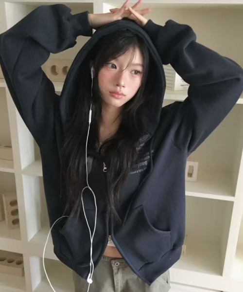 Lis ardent(リスアルダン)の「裏起毛ダブルジップフード付きスウェットアウター/4色展開(その他アウター・レディース・グレー/ホワイト/ブラウン/ネイビー・M)」の21枚目の写真