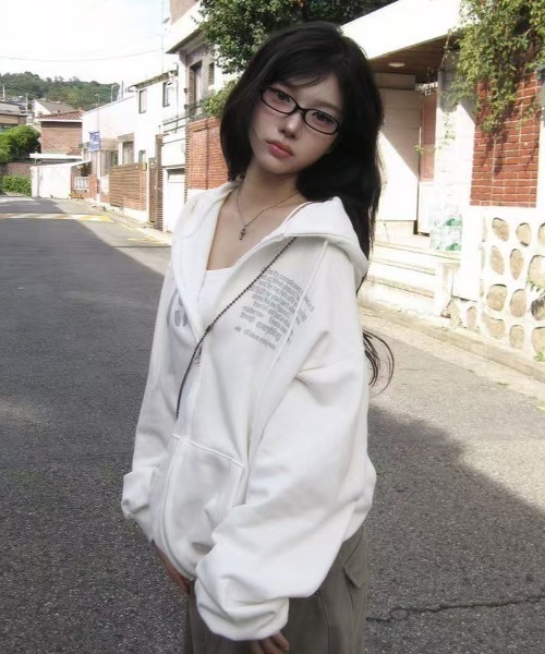 Lis ardent(リスアルダン)の「裏起毛ダブルジップフード付きスウェットアウター/4色展開(その他アウター・レディース・グレー/ホワイト/ブラウン/ネイビー・M)」の8枚目の写真