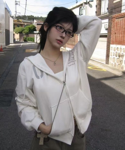 Lis ardent(リスアルダン)の「裏起毛ダブルジップフード付きスウェットアウター/4色展開(その他アウター・レディース・グレー/ホワイト/ブラウン/ネイビー・M)」の13枚目の写真
