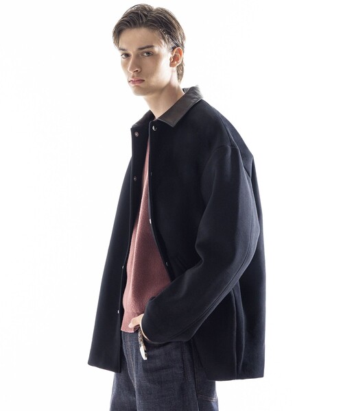 SKOOKUM × monkey time＞メルトン レザーカラ－ ジャケット ブラック