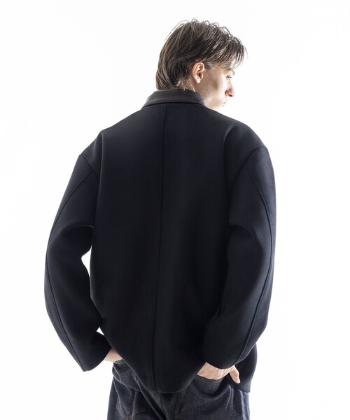 SKOOKUM × monkey time＞メルトン レザーカラ－ ジャケット ブラック