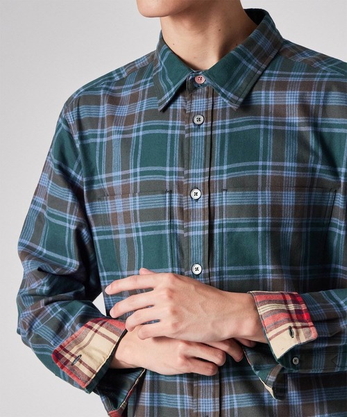 PS Paul Smith（ピーエスポールスミス）の「フランネルタータンチェック カジュアルシャツ / 252306 450Y（シャツ/ブラウス・メンズ・グリーン/ベージュ・SMALL/MEDIUM/LARGE/X-LARGE）」の14枚目の写真
