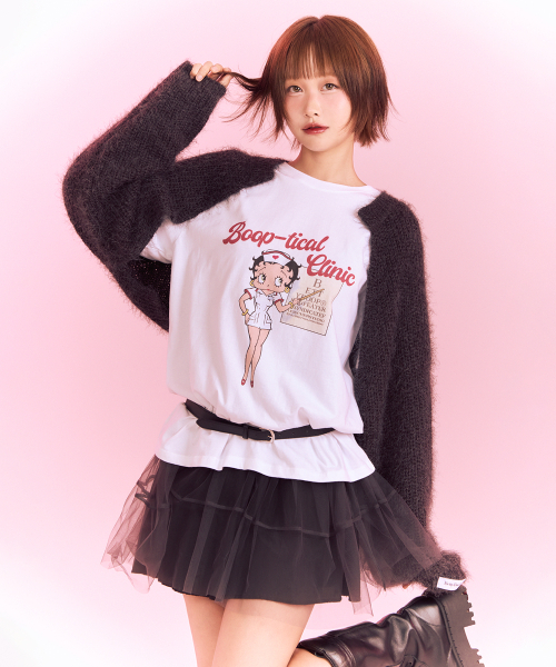 セール】ベティブープ ソフトフェザー ボレロカーディガン_チャコール