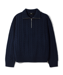 TRILLION（トリリオン）の「ウォッシャブルハーフジップカラーネックケーブルニット (CURRENT NAVY)（ニット/セーター）」