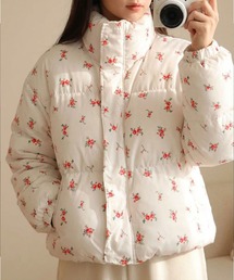 nonomi（ノノミ）の「レトロ小花柄スタンドカラー中綿フェイクダウンジャケット / フラワーブルゾン【韓国ファッション / ガーリー】（ダウンジャケット/コート）」