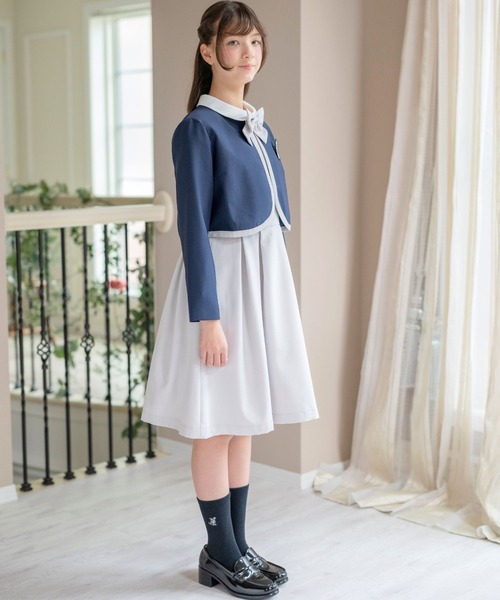 白襟ワンピース＆ノーカラーボレロスーツセット（スーツセット