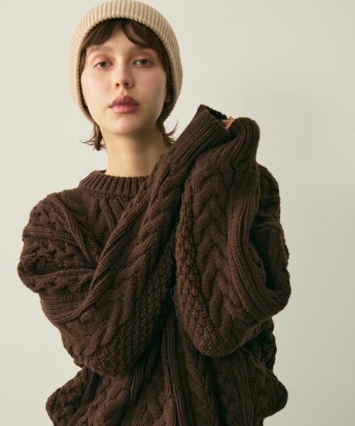 full/fill.（フルフィル）の「cable wide knit / ケーブルワイドニット（ニット/セーター・レディース・ブラウン/アイボリー・FREE）」の2枚目の写真