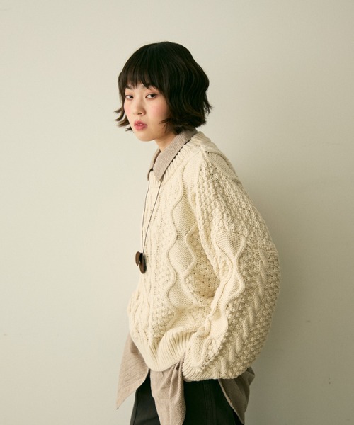 full/fill.（フルフィル）の「cable wide knit / ケーブルワイドニット（ニット/セーター・レディース・ブラウン/アイボリー・FREE）」の10枚目の写真