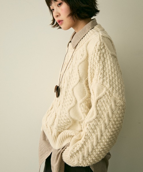 full/fill.（フルフィル）の「cable wide knit / ケーブルワイドニット（ニット/セーター・レディース・ブラウン/アイボリー・FREE）」の13枚目の写真