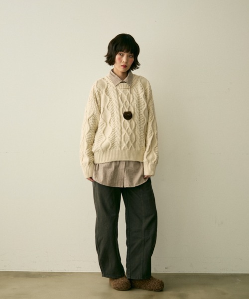 full/fill.（フルフィル）の「cable wide knit / ケーブルワイドニット（ニット/セーター・レディース・ブラウン/アイボリー・FREE）」の17枚目の写真