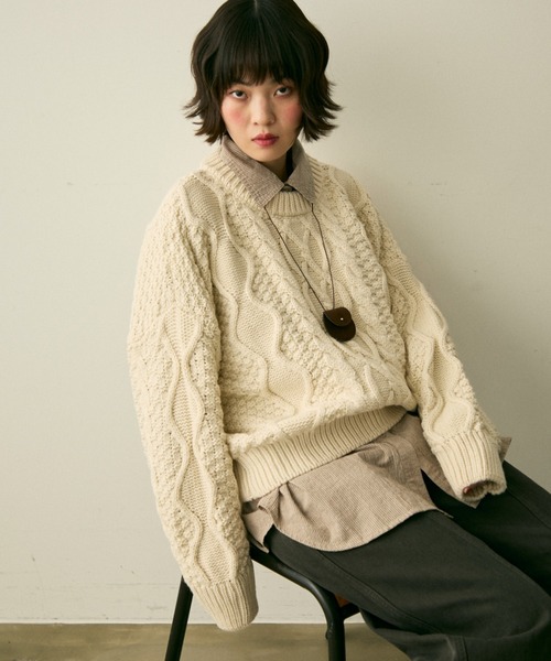 full/fill.（フルフィル）の「cable wide knit / ケーブルワイドニット（ニット/セーター・レディース・ブラウン/アイボリー・FREE）」の4枚目の写真